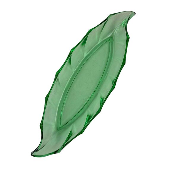 Vintage Heisey Dish Moongleam Twist Green Leaf-Shaped Celery Relish Candy - Picture 2 of 10